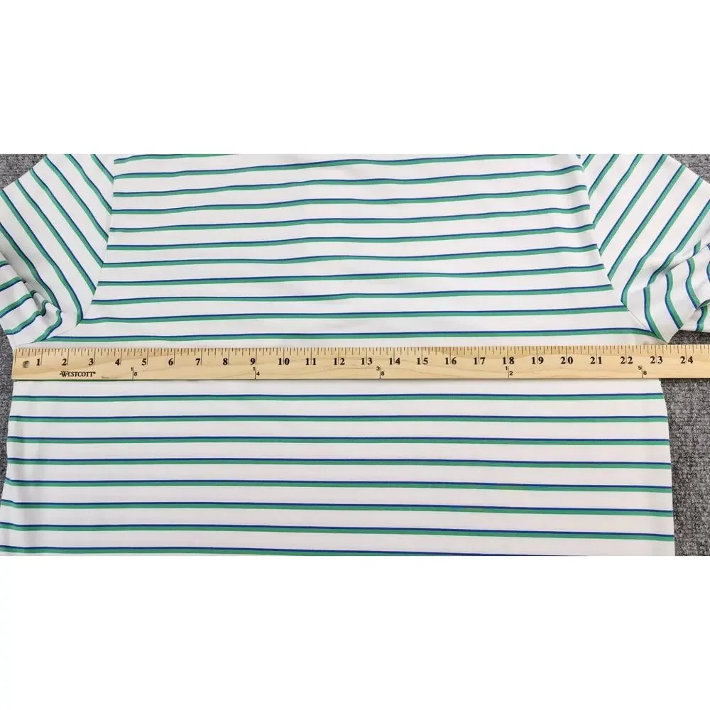 Ralph Lauren Polo Golf Shirt Mens Large White Green Striped Performance Golf